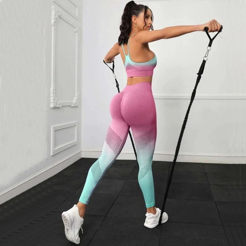 2023-as Hollow Out Seamless Gradient jógakészlet, női sportmelltartó, edzés, atlétikai viselet, fitneszterem, edzés, lábszárvédő, jógaruha