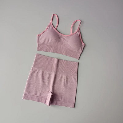 2021-es zökkenőmentes sport szett női 2 részes Crop Top melltartó sport rövidnadrág magas derekú leggings edzőterem ruházat fitness öltöny női jóga szett