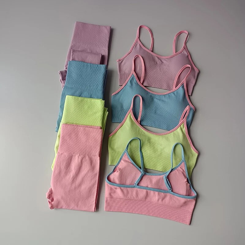 2021-es zökkenőmentes sport szett női 2 részes Crop Top melltartó sport rövidnadrág magas derekú leggings edzőterem ruházat fitness öltöny női jóga szett