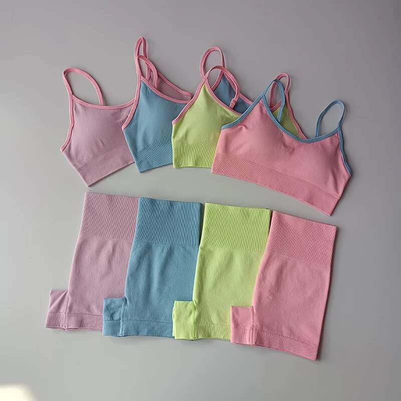 2021-es zökkenőmentes sport szett női 2 részes Crop Top melltartó sport rövidnadrág magas derekú leggings edzőterem ruházat fitness öltöny női jóga szett