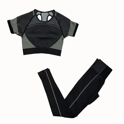 2 db Zökkenőmentes jóga szett női sport szett Edzőterem Ruházat Edzés Sportruházat Fitness Crop felső Magas derekú leggings Női sportruházat