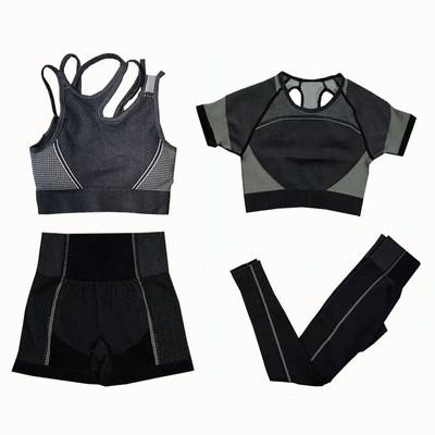 2 db Zökkenőmentes jóga szett női sport szett Edzőterem Ruházat Edzés Sportruházat Fitness Crop felső Magas derekú leggings Női sportruházat