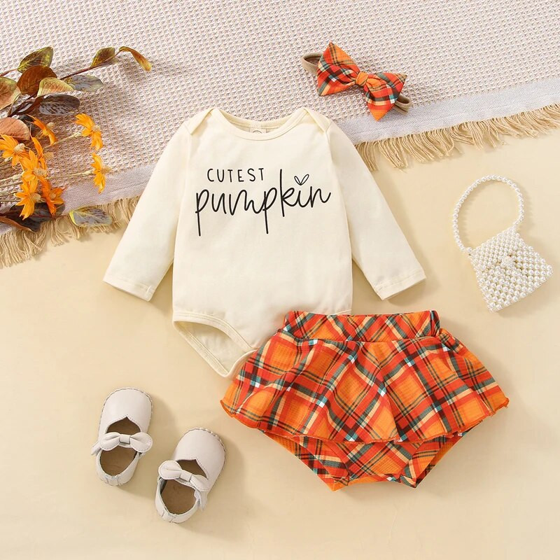 Csecsemő Tipegő Kislány Halloween ruhák Letter Romper Body Fodor Szoknyák Rövidnadrágok Fejpántos Ruhakészlet