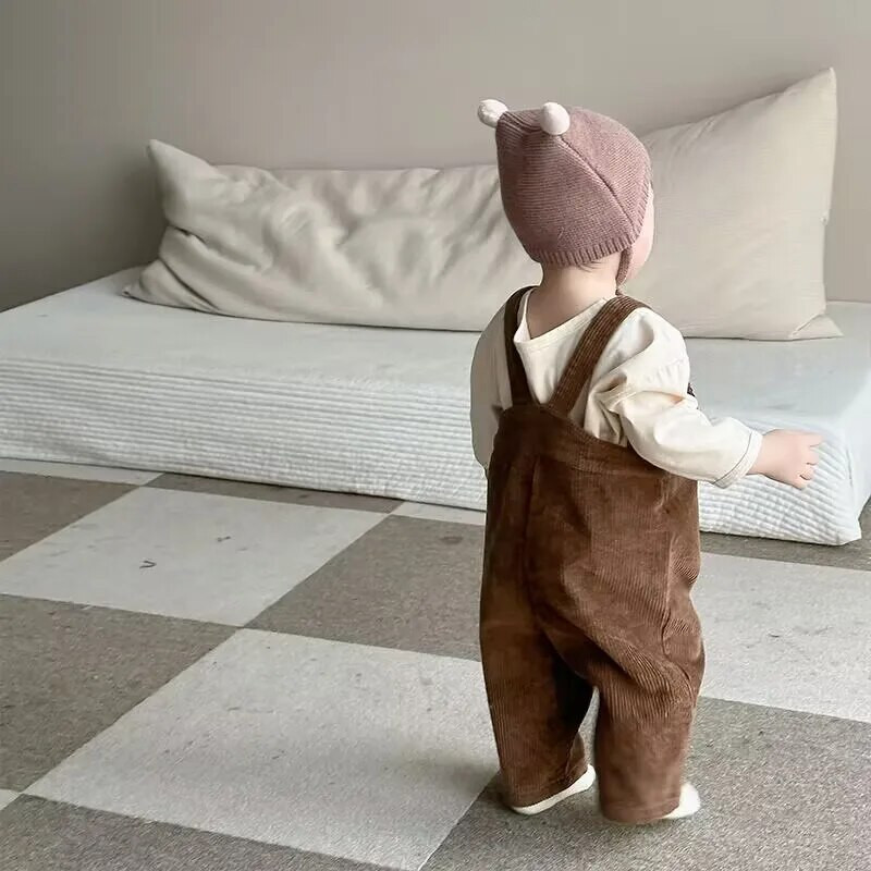 Παιδικό παντελόνι με λουράκι 1-3 ετών Κοτλέ, μωρό αγόρι κοριτσάκι για φθινοπωρινά χειμερινά βρεφικά ρούχα 2023 Νέα κορεατικά παιδικά ρούχα