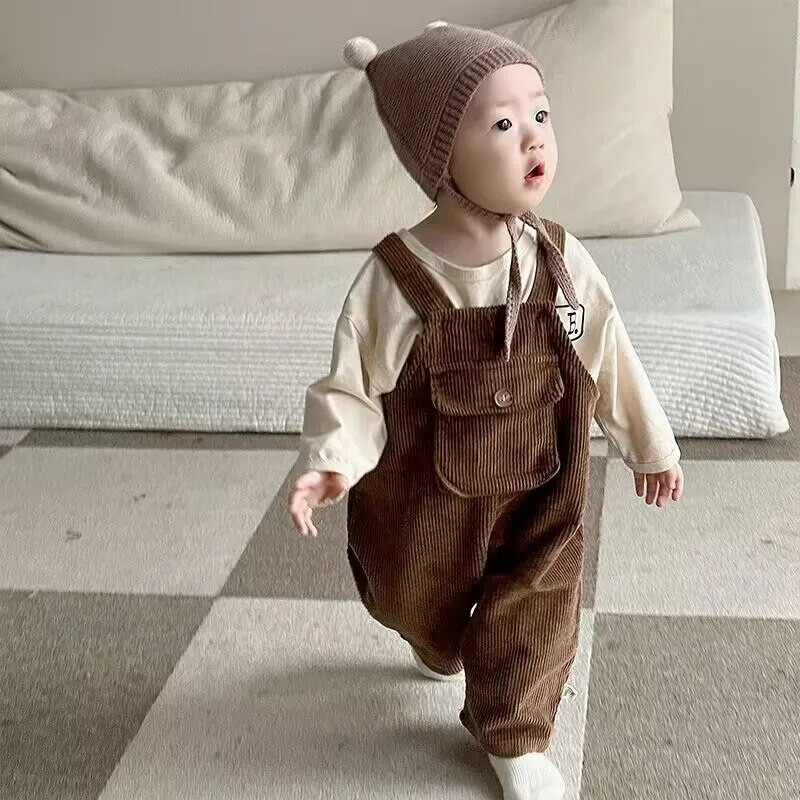 Παιδικό παντελόνι με λουράκι 1-3 ετών Κοτλέ, μωρό αγόρι κοριτσάκι για φθινοπωρινά χειμερινά βρεφικά ρούχα 2023 Νέα κορεατικά παιδικά ρούχα