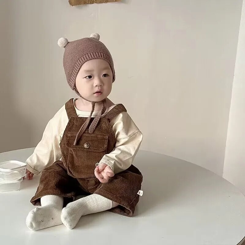 Παιδικό παντελόνι με λουράκι 1-3 ετών Κοτλέ, μωρό αγόρι κοριτσάκι για φθινοπωρινά χειμερινά βρεφικά ρούχα 2023 Νέα κορεατικά παιδικά ρούχα