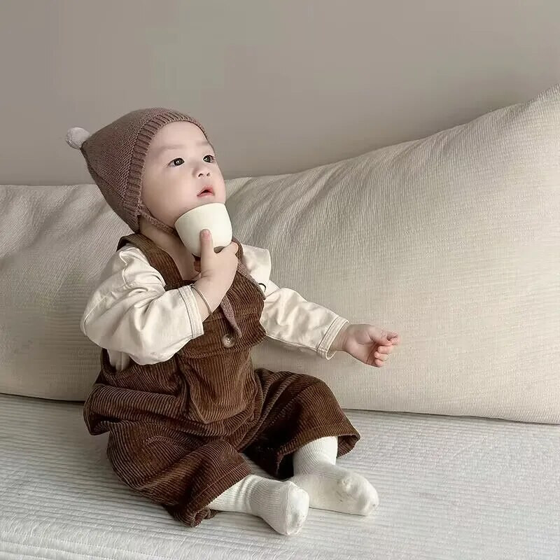 Παιδικό παντελόνι με λουράκι 1-3 ετών Κοτλέ, μωρό αγόρι κοριτσάκι για φθινοπωρινά χειμερινά βρεφικά ρούχα 2023 Νέα κορεατικά παιδικά ρούχα