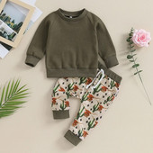 Western baba lány fiú ruhák baba gofri kötött pulóver felső és alkalmi nadrág Cowboy kisgyermek őszi téli ruhák