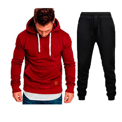 Ανδρική φόρμα αθλητική φόρμα τζόκινγκ κοστούμι τζόκινγκ με κουκούλα απλό κορδόνι 2 τεμαχίων Αθλητικά και υπαίθρια σπορ Streetwear