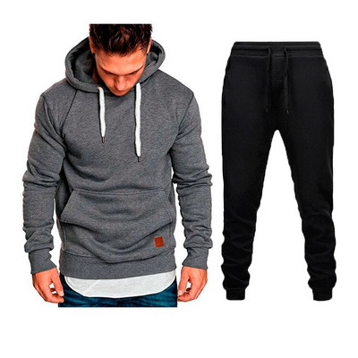 Ανδρική φόρμα αθλητική φόρμα τζόκινγκ κοστούμι τζόκινγκ με κουκούλα απλό κορδόνι 2 τεμαχίων Αθλητικά και υπαίθρια σπορ Streetwear