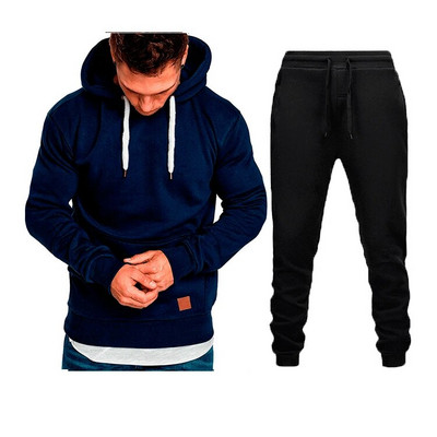 Ανδρική φόρμα αθλητική φόρμα τζόκινγκ κοστούμι τζόκινγκ με κουκούλα απλό κορδόνι 2 τεμαχίων Αθλητικά και υπαίθρια σπορ Streetwear