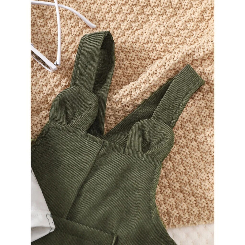 3-24 hónapos totyogó kisfiú és lány 2db ruhakészlet, medvemintás Body, zöld általános divatos, aranyos őszi-téli viselet