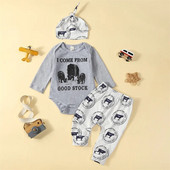 Βρεφικά αγόρια για κορίτσια Φθινοπωρινά ρούχα με μακρυμάνικο στάμπα αγελάδας + παντελόνι + σετ καπέλων νεογέννητα ρούχα