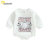 ma&baby 6-24M halloween újszülött csecsemő csecsemő fiú lány jumpsuit levél virágos szellemmintás hosszú ujjú ruha