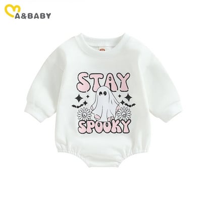 ma&baby 6-24M halloween újszülött csecsemő csecsemő fiú lány jumpsuit levél virágos szellemmintás hosszú ujjú ruha