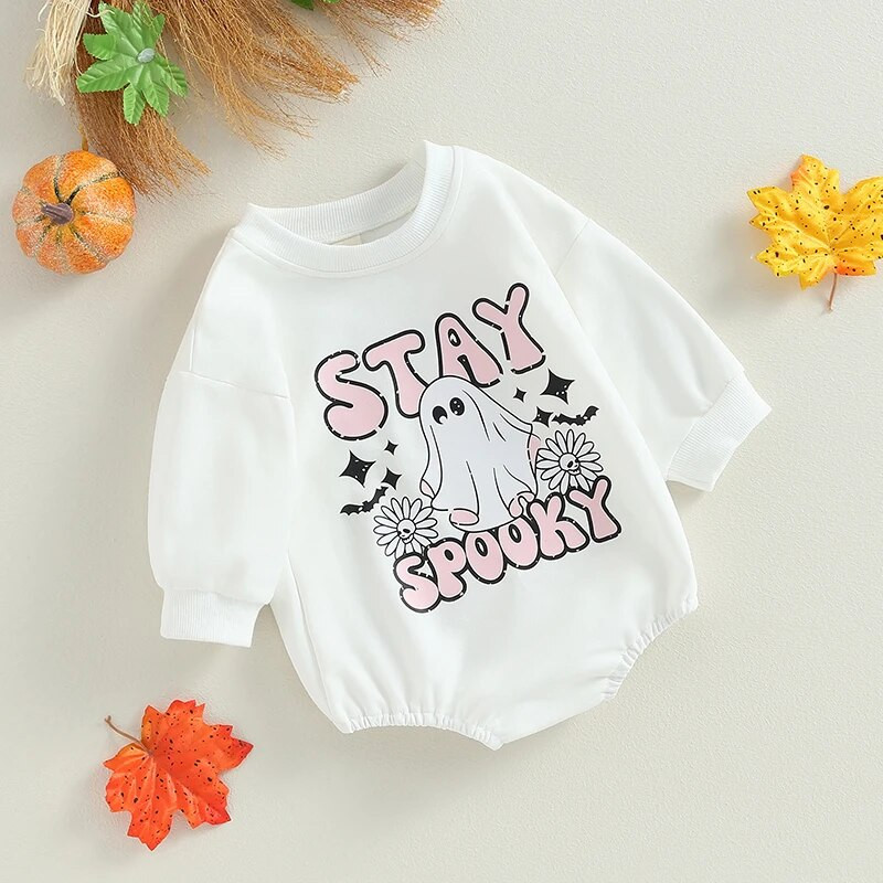 ma&baby 6-24M halloween újszülött csecsemő csecsemő fiú lány jumpsuit levél virágos szellemmintás hosszú ujjú ruha