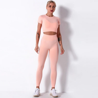 Γυναικεία στολή γιόγκα χωρίς ραφή 2 τεμαχίων γυμναστικής ψηλόμεσο κολάν/σορτς με αθλητικό σουτιέν Crop Tops Μασίφ αθλητική στολή