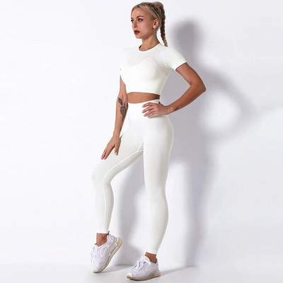 Γυναικεία στολή γιόγκα χωρίς ραφή 2 τεμαχίων γυμναστικής ψηλόμεσο κολάν/σορτς με αθλητικό σουτιέν Crop Tops Μασίφ αθλητική στολή