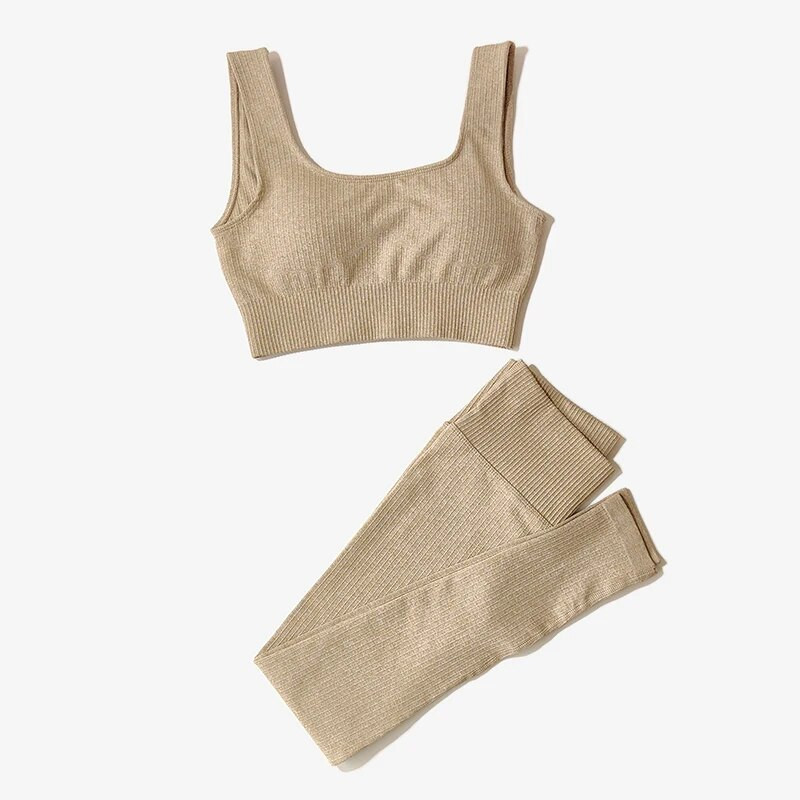 Γυναικεία αθλητικά ρούχα Ψηλόμεση Αθλητικό σουτιέν+ Κολάν Γυμναστική Ρούχα Άνευ ραφής Κοστούμι γυμναστικής ελαστικό σετ προπόνησης με επένδυση