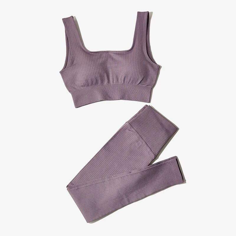 Γυναικεία αθλητικά ρούχα Ψηλόμεση Αθλητικό σουτιέν+ Κολάν Γυμναστική Ρούχα Άνευ ραφής Κοστούμι γυμναστικής ελαστικό σετ προπόνησης με επένδυση