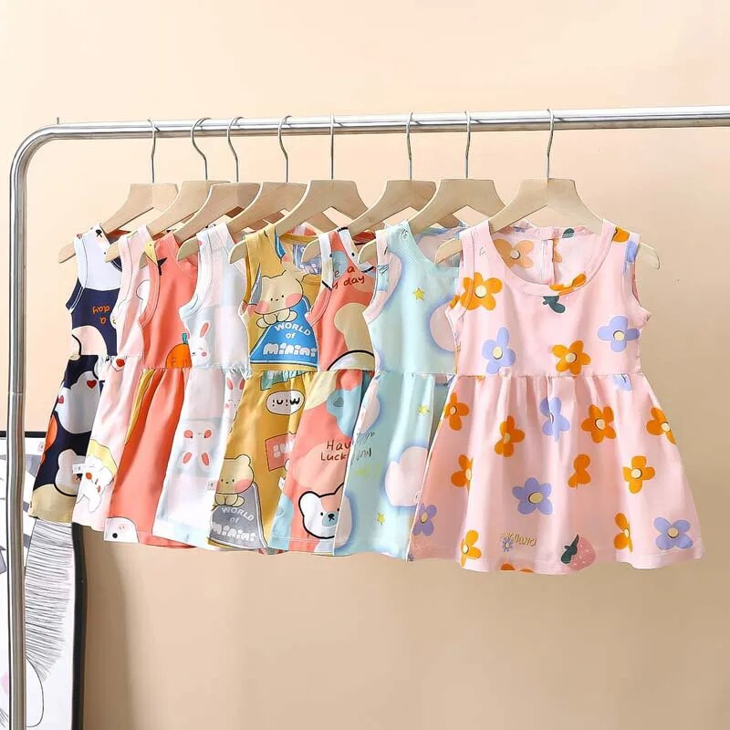 Nyári kislány ruha Baby Girl Print ruha ruha Légáteresztő puha hercegnő Születésnapi Ünnep Ajándék Ruha Kislánynak