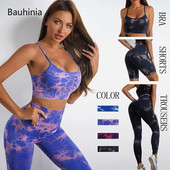 Bauhinia Seamless Yoga Set Дамско облекло за фитнес Спортни костюми Клинове с висока талия Спортен сутиен Фитнес шорти Комплект за тренировка