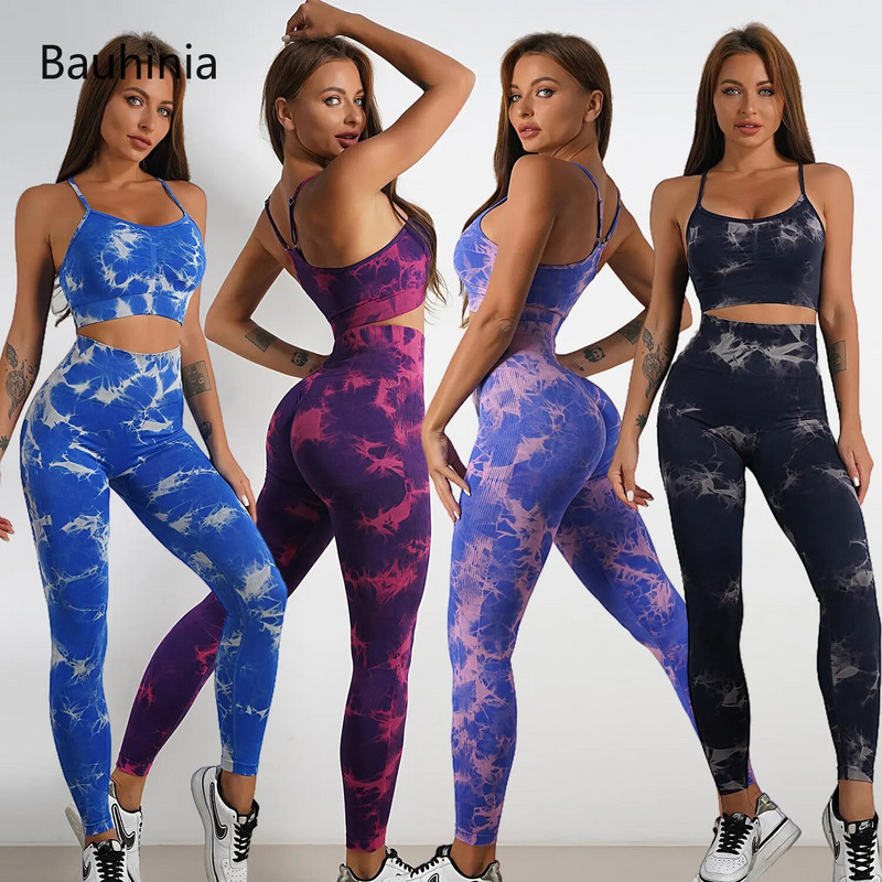Bauhinia Seamless Yoga Set Дамско облекло за фитнес Спортни костюми Клинове с висока талия Спортен сутиен Фитнес шорти Комплект за тренировка
