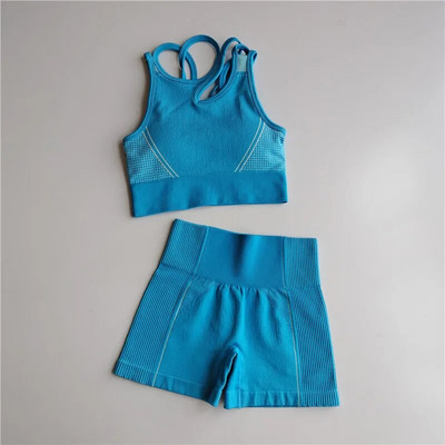 Edzőruhák Női Zökkenőmentes Jóga Sportruhák Sportmelltartó felső+Magas derekú Fitnesz rövidnadrág 2 részes tornakészlet Futósportruházat