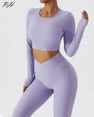 Σετ γιόγκα Νέα γυναικεία αθλητικά ρούχα με ραβδώσεις Γυναικεία αθλητικά σετ Κοστούμια για γυμναστική Ανώμαλο μακρυμάνικο γυμναστήριο Push Up Legging