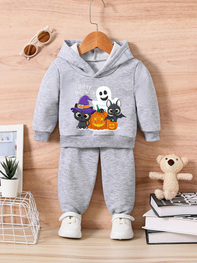 Helovīna zīdaiņu zēnu jaundzimušo rudens modes apdruka Little Demon Ghost top piedurkne + biksēm Toddler apģērbu komplekts 0-36 M