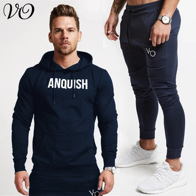 Ανδρικό κοστούμι γυμναστικής Jogger Φούτερ Αθλητικά Βαμβακερά Streetwear Casual Ανδρικά ρούχα Πουλόβερ Φούτερ και παντελόνι Σετ 2 τεμαχίων