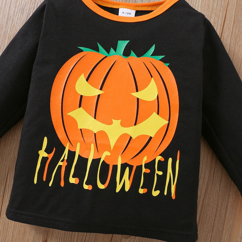 2db őszi fiú hosszú ujjú sütőtök levél nyomott felső + nadrág baba pamut házi ruha öltöny gyerek divat halloween jelmez