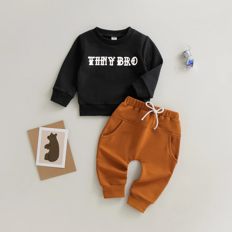 ma&baby 3M-3Y Kisgyermek Gyerek Baba Fiú Ruhakészlet Csecsemő Alkalmi Tréningruha Ruhák Hosszú ujjú Letter felső nadrág Őszi tavaszi ruházat