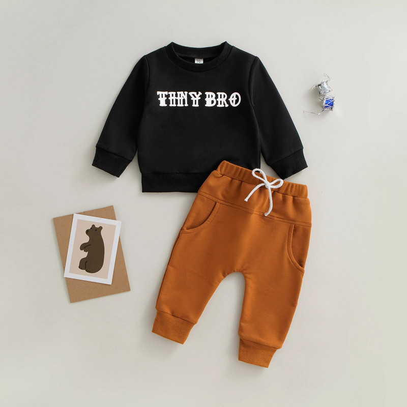 ma&baby 3M-3Y Kisgyermek Gyerek Baba Fiú Ruhakészlet Csecsemő Alkalmi Tréningruha Ruhák Hosszú ujjú Letter felső nadrág Őszi tavaszi ruházat