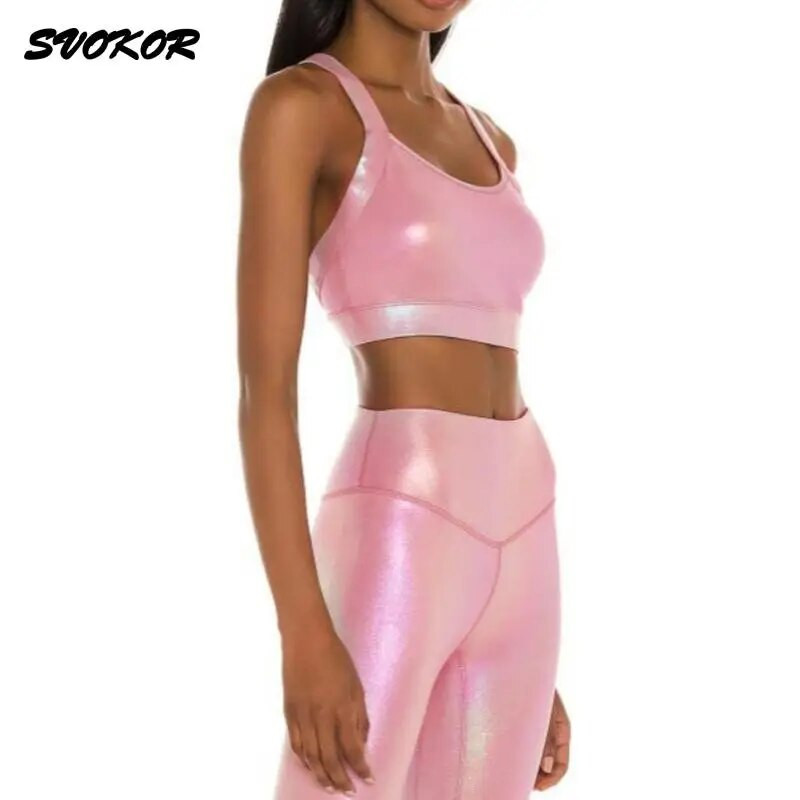 SVOKOR 2db Sportruha Fitness Fényes Sportruházat Női Tornatermi Szettek Edző Jóga Szett Szexi Sportmelltartó Stretch Leggings Tréningruha