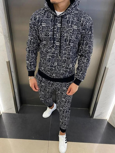 Új férfi alkalmi szettek Új márka futóruha, cipzáras kapucnis kabát + nadrág 2 db férfi sportruházat szett Sport férfi öltöny