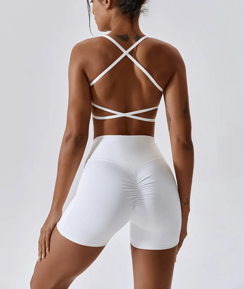 Fitnesz jóga szett Szexi Cross Back Sport Melltartó Harisnya Rövidnadrág Öltöny Női Sportruházat Edzőruhák Futó Fitness Edzőtermi Ruházat