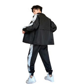 Divdaļīgs sporta kostīms, svītrains atstarojoša jaka un biksēm vīriešiem pavasara vējjaka, skriešanas sporta tērps, tērps Run 2023