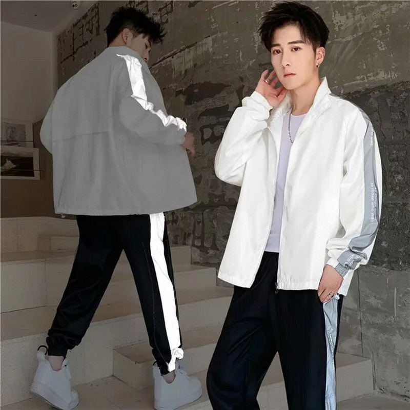 Divdaļīgs sporta kostīms, svītrains atstarojoša jaka un biksēm vīriešiem pavasara vējjaka, skriešanas sporta tērps, tērps Run 2023