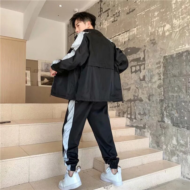 Divdaļīgs sporta kostīms, svītrains atstarojoša jaka un biksēm vīriešiem pavasara vējjaka, skriešanas sporta tērps, tērps Run 2023