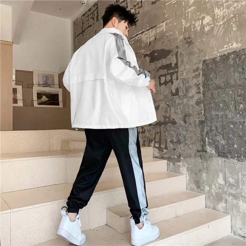 Divdaļīgs sporta kostīms, svītrains atstarojoša jaka un biksēm vīriešiem pavasara vējjaka, skriešanas sporta tērps, tērps Run 2023