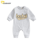 ma&baby 0-24M újszülött csecsemő baba lány fiú jumpsuit őszi tavasz betűs hímzés nadrág hosszú ujjú kisgyermek ruházat