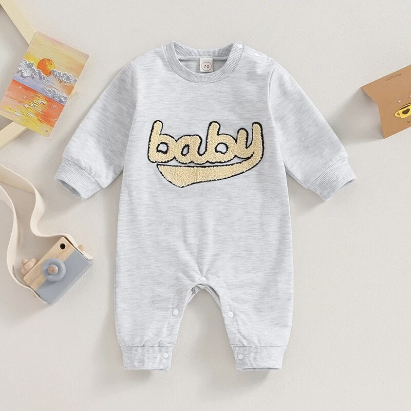ma&baby 0-24M újszülött csecsemő baba lány fiú jumpsuit őszi tavasz betűs hímzés nadrág hosszú ujjú kisgyermek ruházat