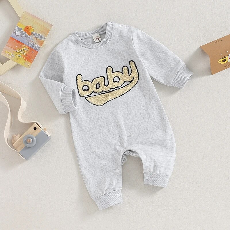 ma&baby 0-24M újszülött csecsemő baba lány fiú jumpsuit őszi tavasz betűs hímzés nadrág hosszú ujjú kisgyermek ruházat