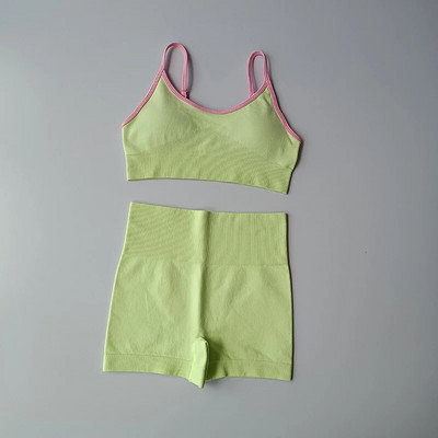 Seamless Patchwork Sieviešu jogas komplekts treniņiem šorti sporta krūšturis 2 gab. sporta tērpi Athletic Fitness apģērbs vasaras treniņtērpa apģērbu komplekts