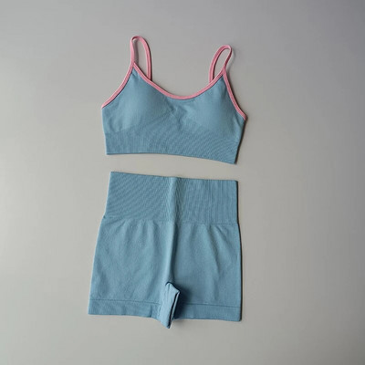 Seamless Patchwork Sieviešu jogas komplekts treniņiem šorti sporta krūšturis 2 gab. sporta tērpi Athletic Fitness apģērbs vasaras treniņtērpa apģērbu komplekts