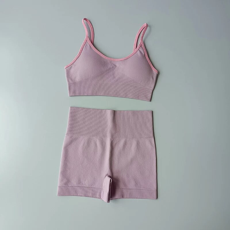 Seamless Patchwork Sieviešu jogas komplekts treniņiem šorti sporta krūšturis 2 gab. sporta tērpi Athletic Fitness apģērbs vasaras treniņtērpa apģērbu komplekts