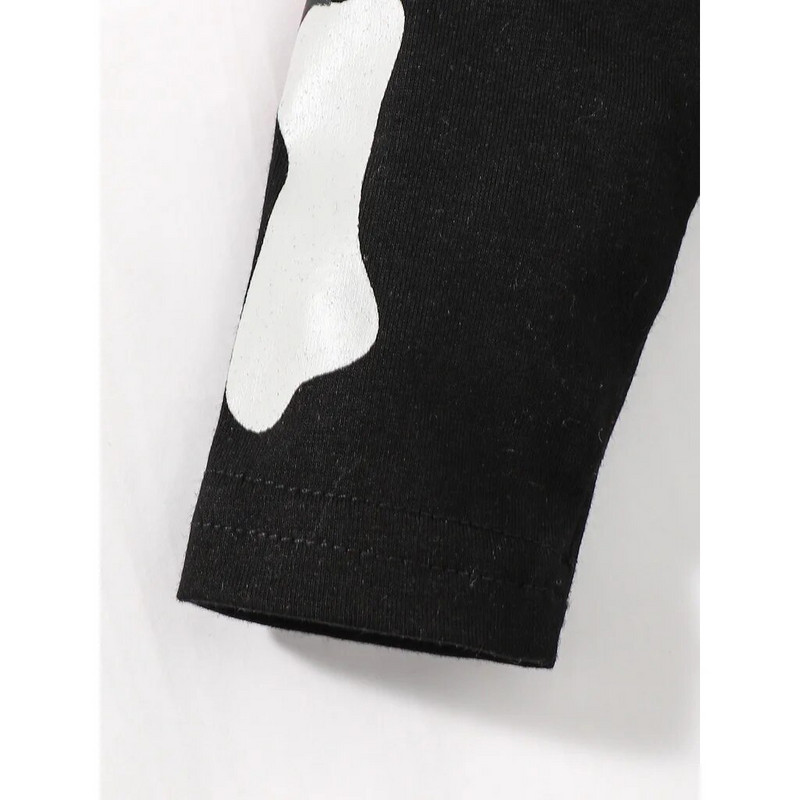 Helovīna 0–9 mēneši, zīdaiņu un zēnu bodijs, melns ar garām piedurknēm galvaskauss, ķirbju apdruka, modes apģērbs brīvdienu stilā