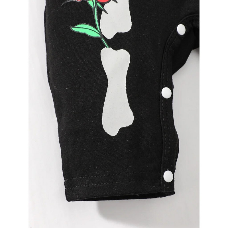 Helovīna 0–9 mēneši, zīdaiņu un zēnu bodijs, melns ar garām piedurknēm galvaskauss, ķirbju apdruka, modes apģērbs brīvdienu stilā