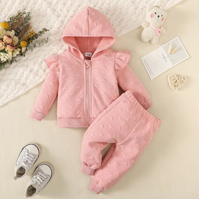 Toddler Baby Girl pavasara rudens drēbju komplekts rozā garās piedurknes kapuci tops + bikses Love Print Jaundzimušā bērna ikdienas apģērbs